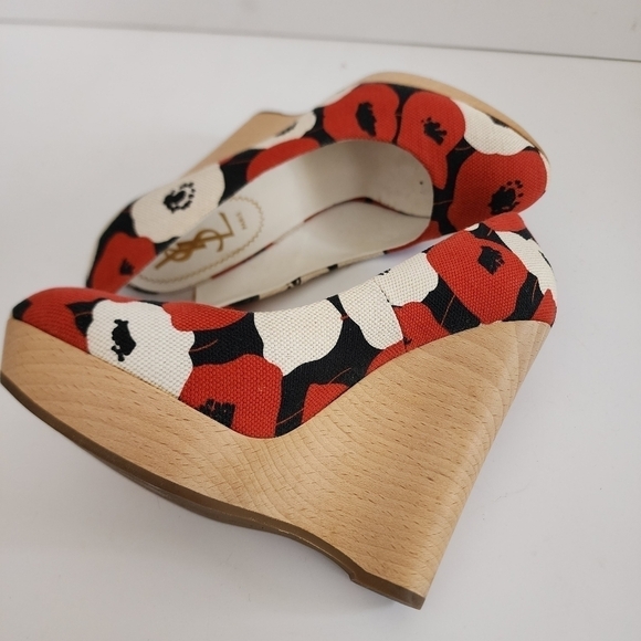 YSL Yves Saint Laurent Floral Canvas Platform Wedge Size 38 - Picture 11 of 13